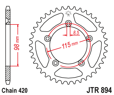 [JT-JTR894.48] JT Sprocket Rear JTR894 48T (KTM SX65'12-23)