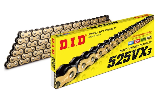 [DID-525VX3140GBZB] DID Chain 525 140L VX3 X-Ring ZB Rivet Gold/Black